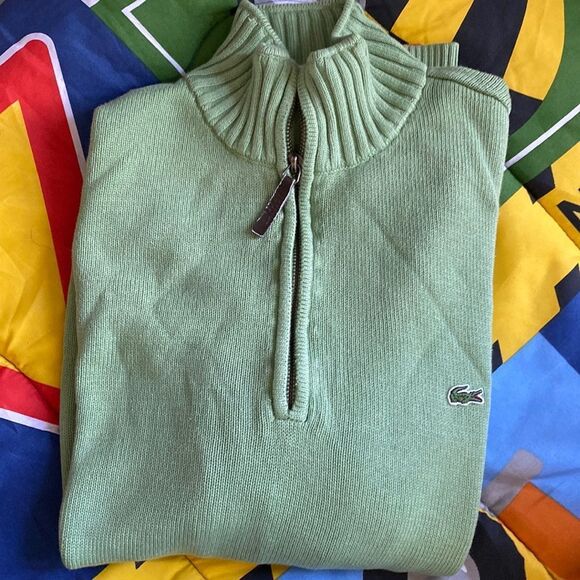Lacoste 1/4 Zip Mock Collar Sweater Pale Green - Picture 1 of 8
